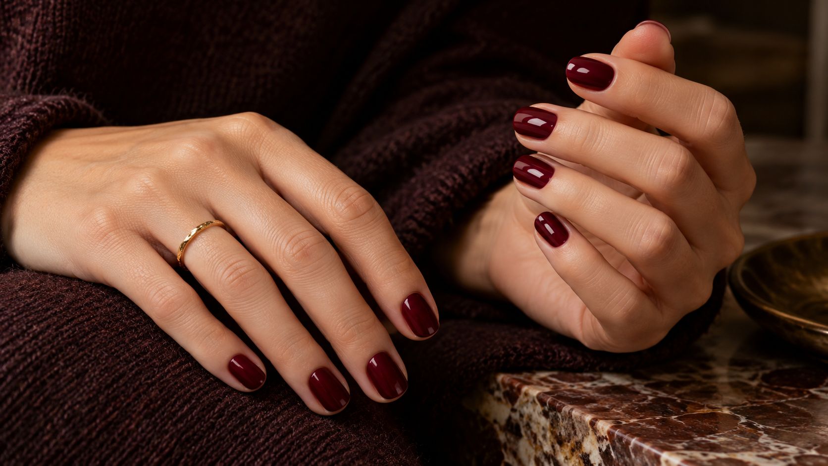 Burgundy Manicure in Warm Autumn Light Burgundy Manicure in Warm Autumn Light