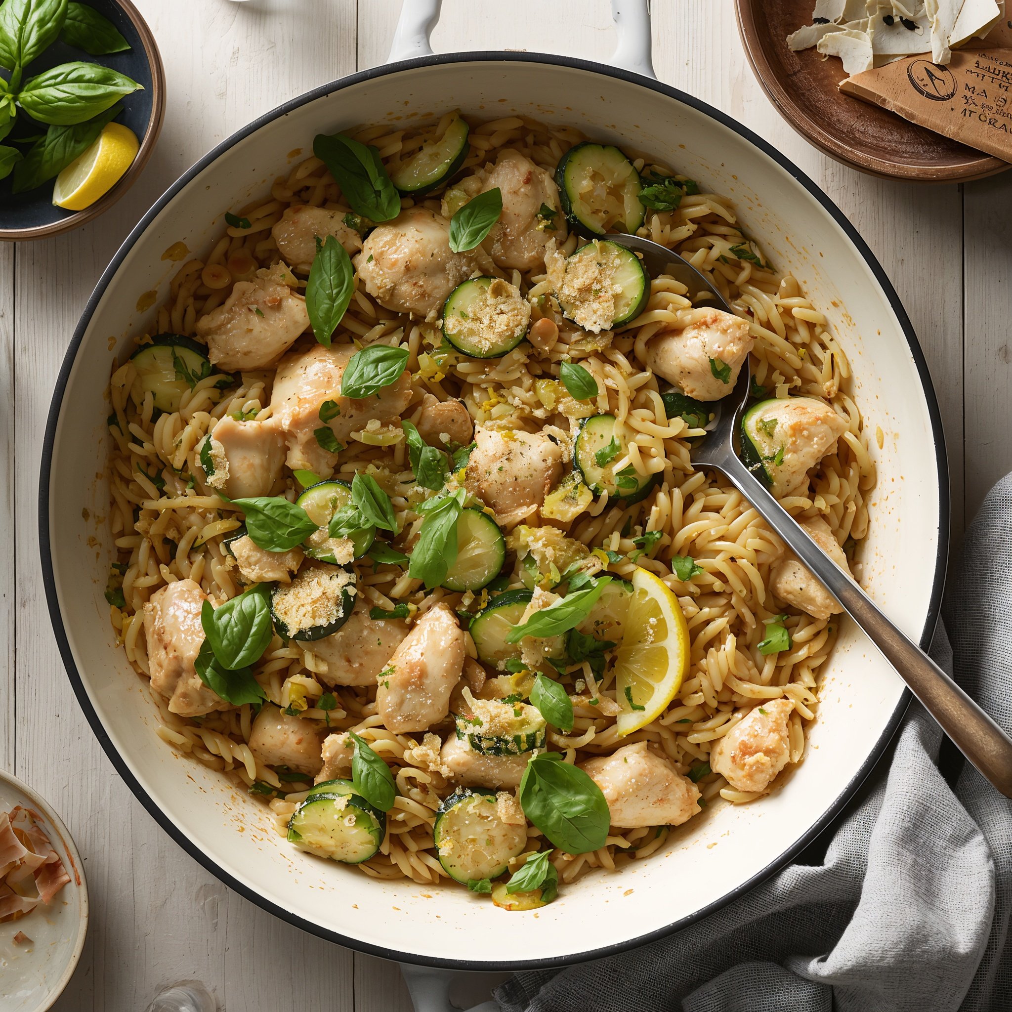 Citronové orzo s kuřetem, cuketou a parmazánem Citronové orzo s kuřetem, cuketou a parmazánem