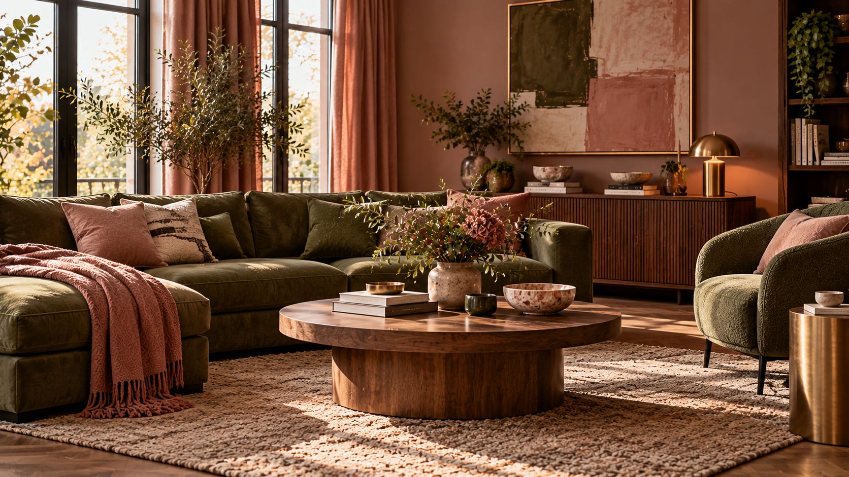 Earthy Olive and Rose Living Room Earthy Olive and Rose Living Room