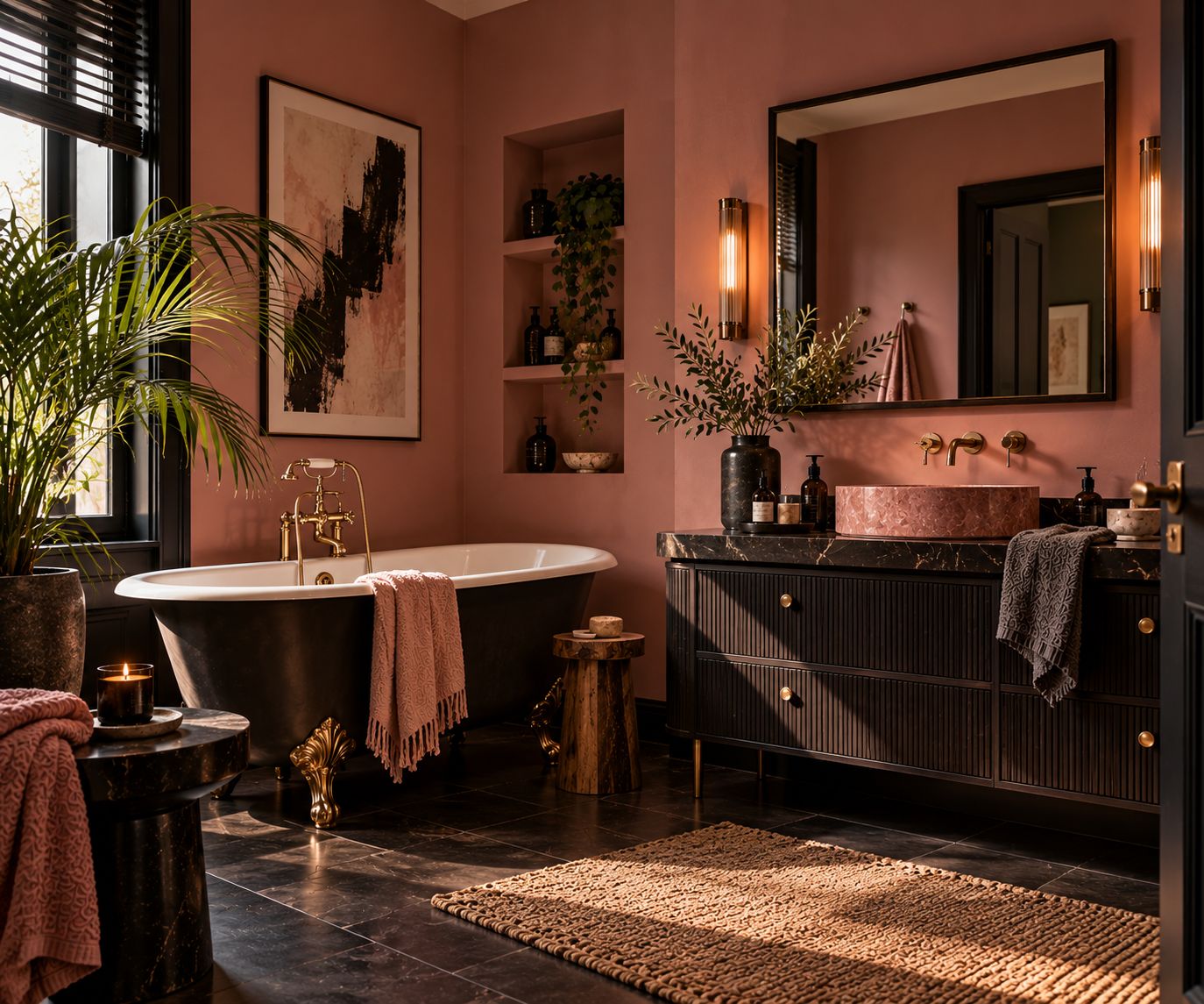 Moody Pink Brass Vintage Bathroom Moody Pink Brass Vintage Bathroom