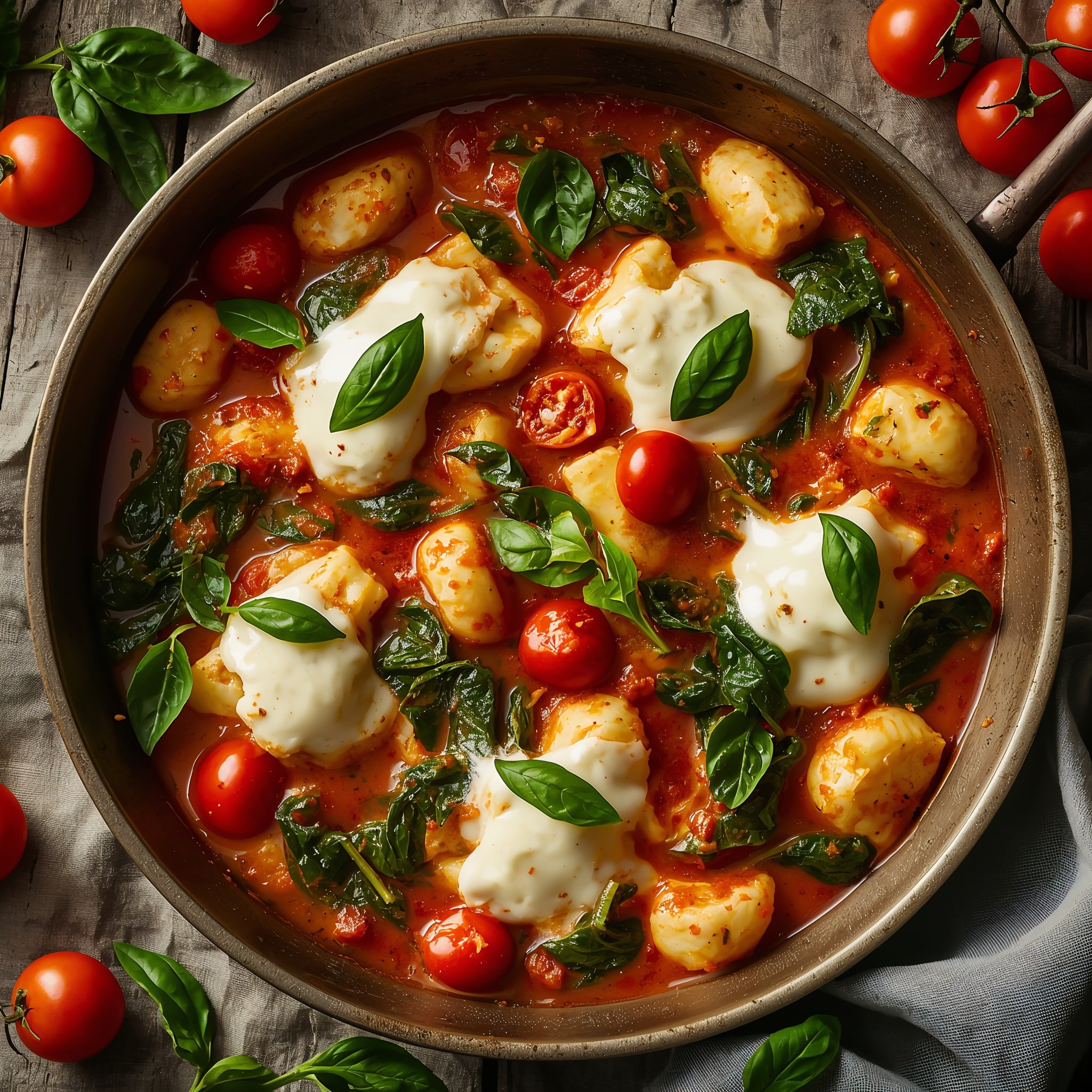 Rajčatové gnocchi se špenátem a mozzarellou Rajčatové gnocchi se špenátem a mozzarellou