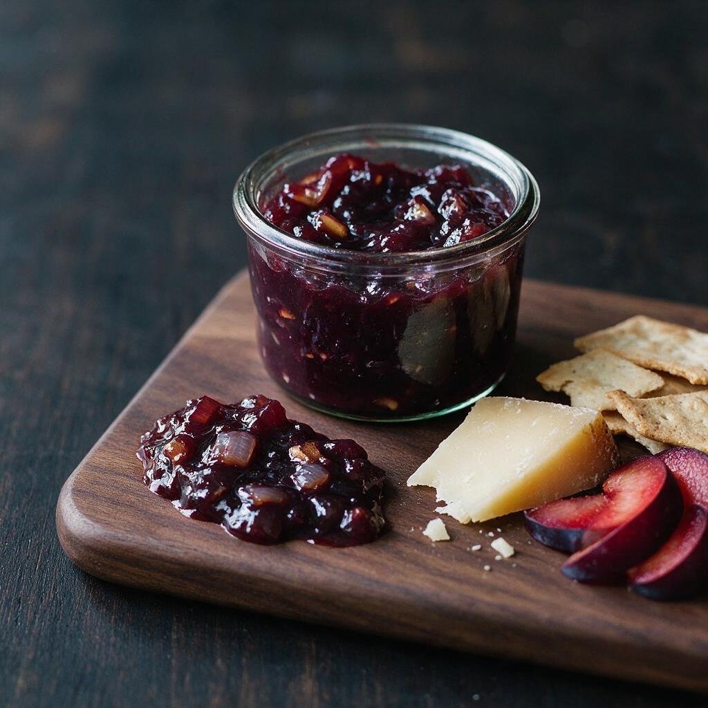 seedream-5.0-pro_Dark_glossy_homemade_plum_chutney_served_in_a_small_rustic_glass_jar_and_spooned-0 seedream-5.0-pro_Dark_glossy_homemade_plum_chutney_served_in_a_small_rustic_glass_jar_and_spooned-0